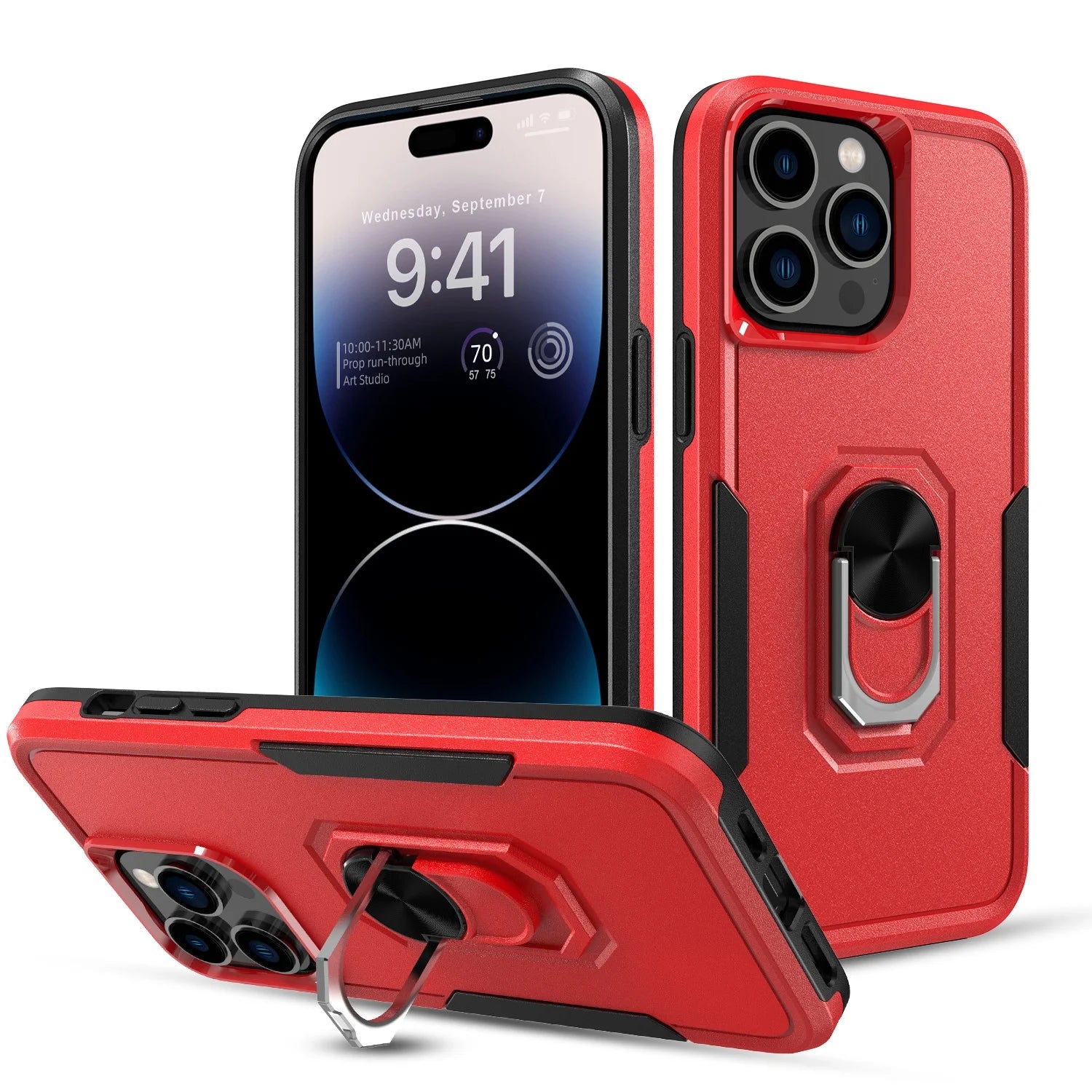 Phone Case with Ring Stand for Iphone 14 Pro Max/14 Pro/14 Plus/14 Shockproof Armor Cover, Red