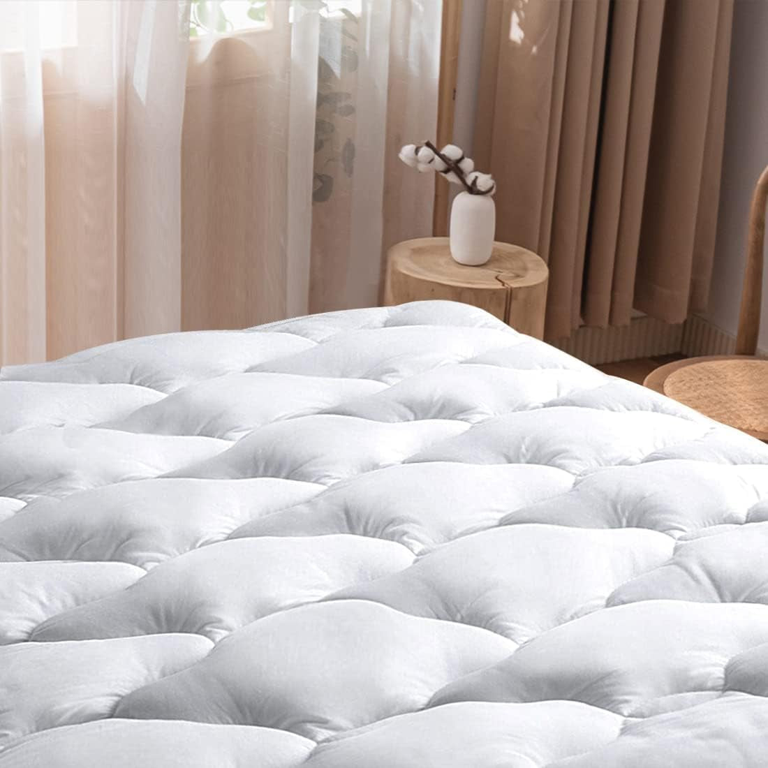 Waterproof Mattress Pad Twin XL Size Cotton Top down Alternative Filling Pillow Top Mattress Topper Cover-Fitted Quilted (Twin XL Mattress Pad)