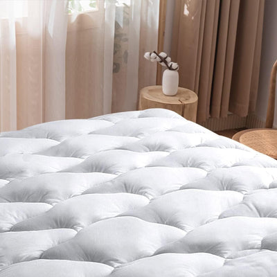 Waterproof Mattress Pad Twin XL Size Cotton Top down Alternative Filling Pillow Top Mattress Topper Cover-Fitted Quilted (Twin XL Mattress Pad)