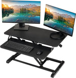 Standing Desk Converter - 32 Inch Adjustable Sit to Stand up Workstation, Particle Board, Dual Monitor Desktop Riser with Keyboard Tray, for Home Office Laptop, Black 32"