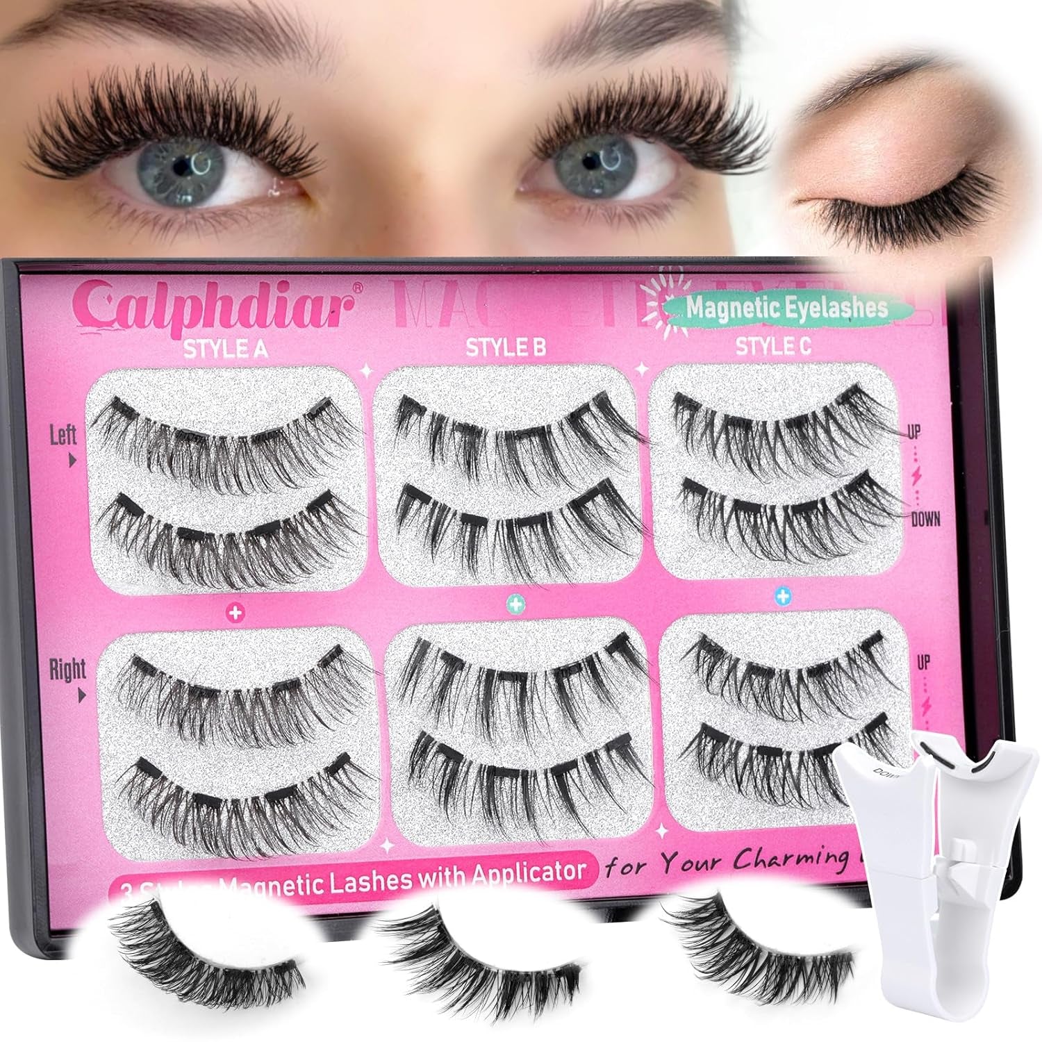 Magnetic Eyelashes - No Glue, No Eyeliner - Natural Look - 3 Styles - Synthetic Fibers - Black - Pair