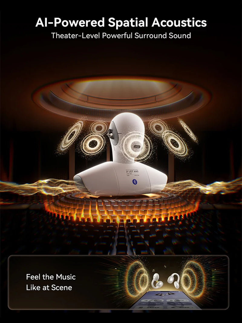 Clip-On Earbuds Wireless Open Ear Earbuds Headphones with Auto L-R Recognition Omni Tap Control Immersive Sound JR-OE3