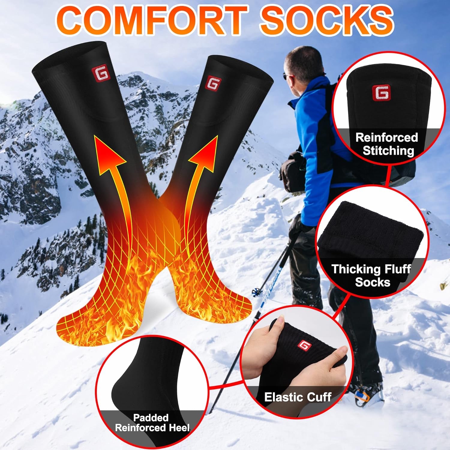 Heated Socks for Men Women - Rechargeable Battery Electric Socks for Chronically Cold Feet - Winter Warm Thermal Washable Unisex Foot Warmer for Hunting Skiing Cycling