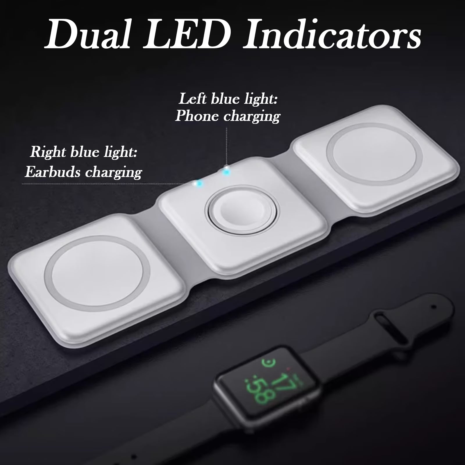 3-In-1 Magnetic Wireless Charging Station for Iphone 12-16/Pro/Max & Airpods, Foldable Travel Dock, Fast Charging Pad Compatible for Apple Watch & Android Phones