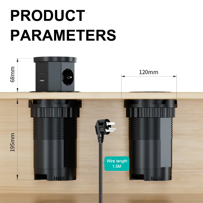 YINKA Pop up Table Socket Lifting Socket, USB Type-C Outlet, EU Socket, 15W Wireless Charge, Desktop Hidden Lifting Socket