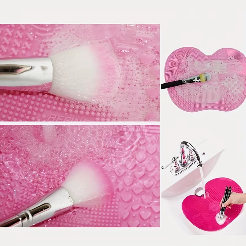Apple Shaped Silicone Makeup Brush Cleaning Pad-Efficient & Portable & Reusable Makeup Brush Cleaning Mat with Suction Cup