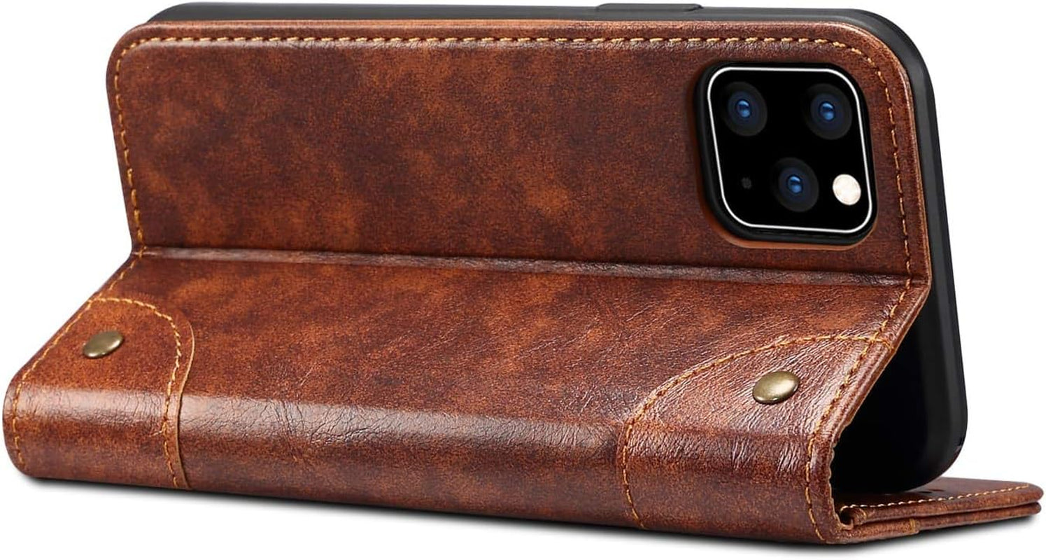 Compatible with Iphone 11 Leather Case,  for Iphone 11 Wallet Folio Case Book Design Magnetic Closure with Stand and ID Holder Credit Card Slots for Apple Iphone 11 6.1 Inch 2019 Khaki