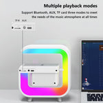2024 New Smart Sound Machine Alarm Clocks with Atmosphere Bedside Lamp, Bluetooth Speaker Charger Table Lamp with Wireless Charging Station Night Light Alarm Clock, Decor Gift, Black