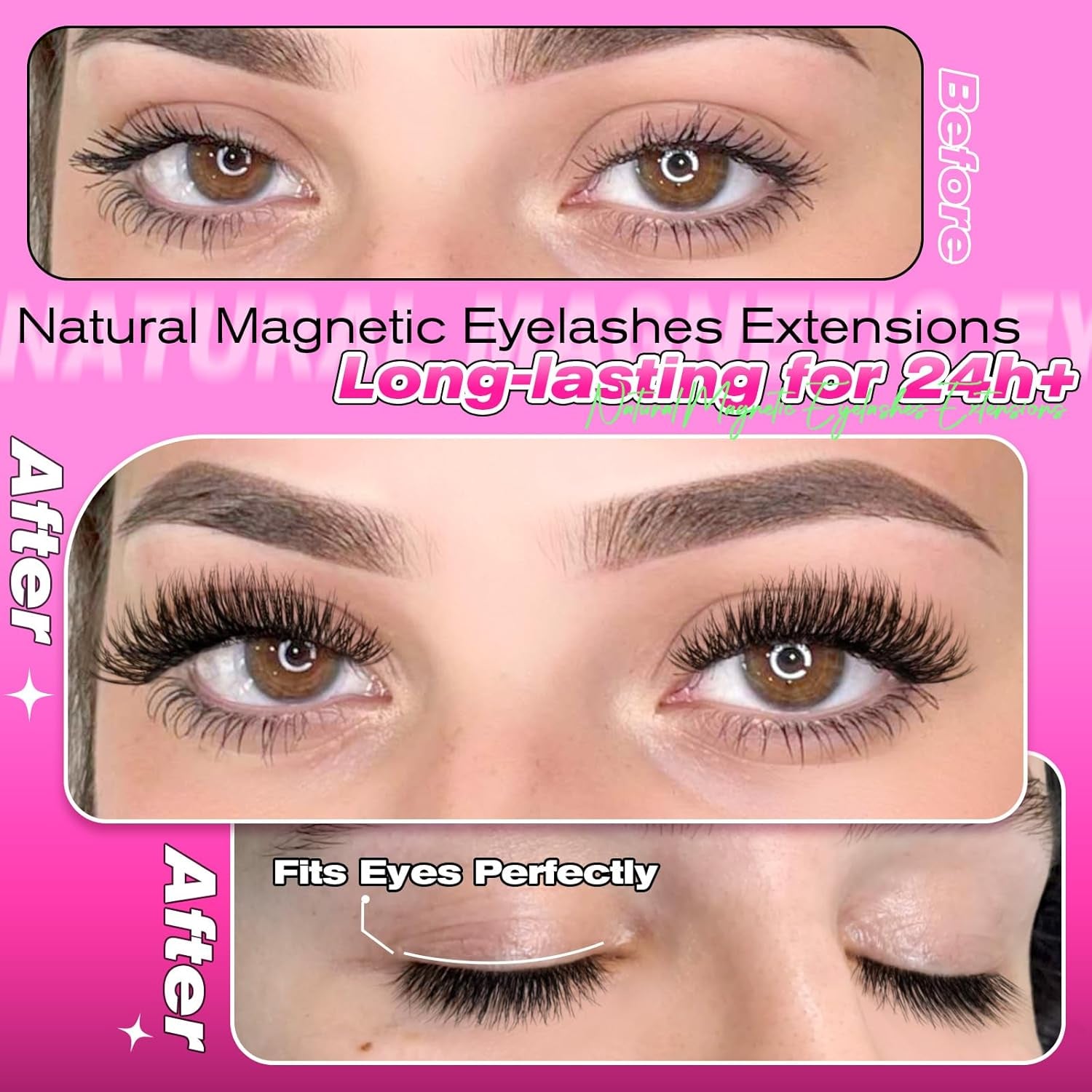 Magnetic Eyelashes - No Glue, No Eyeliner - Natural Look - 3 Styles - Synthetic Fibers - Black - Pair