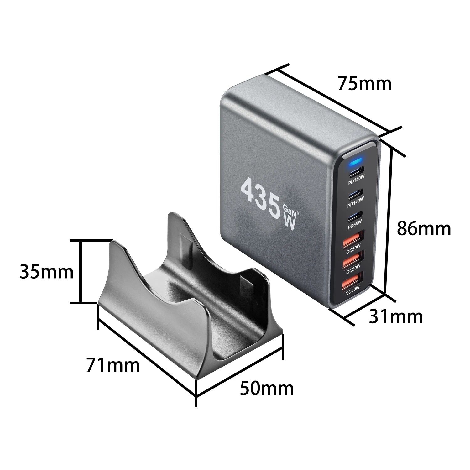 435W 6-Port Gan Desktop Power Station 3C3A USB-C PD Fast Charger Universal Multi-Device for Phone Charging Station