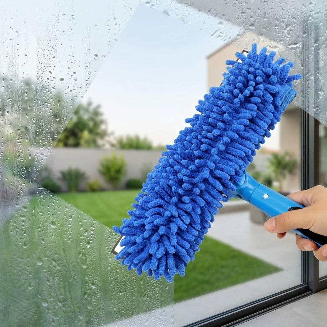 Window squeegee 2-in-1 cleaner