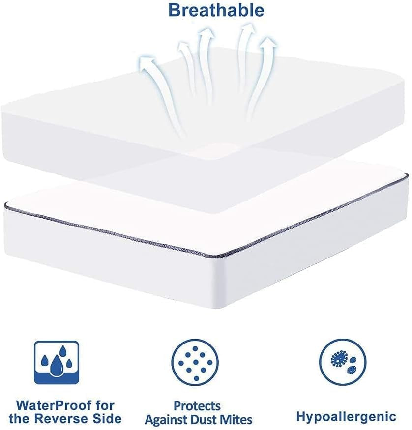 Waterproof Mattress Pad Twin XL Size Cotton Top down Alternative Filling Pillow Top Mattress Topper Cover-Fitted Quilted (Twin XL Mattress Pad)