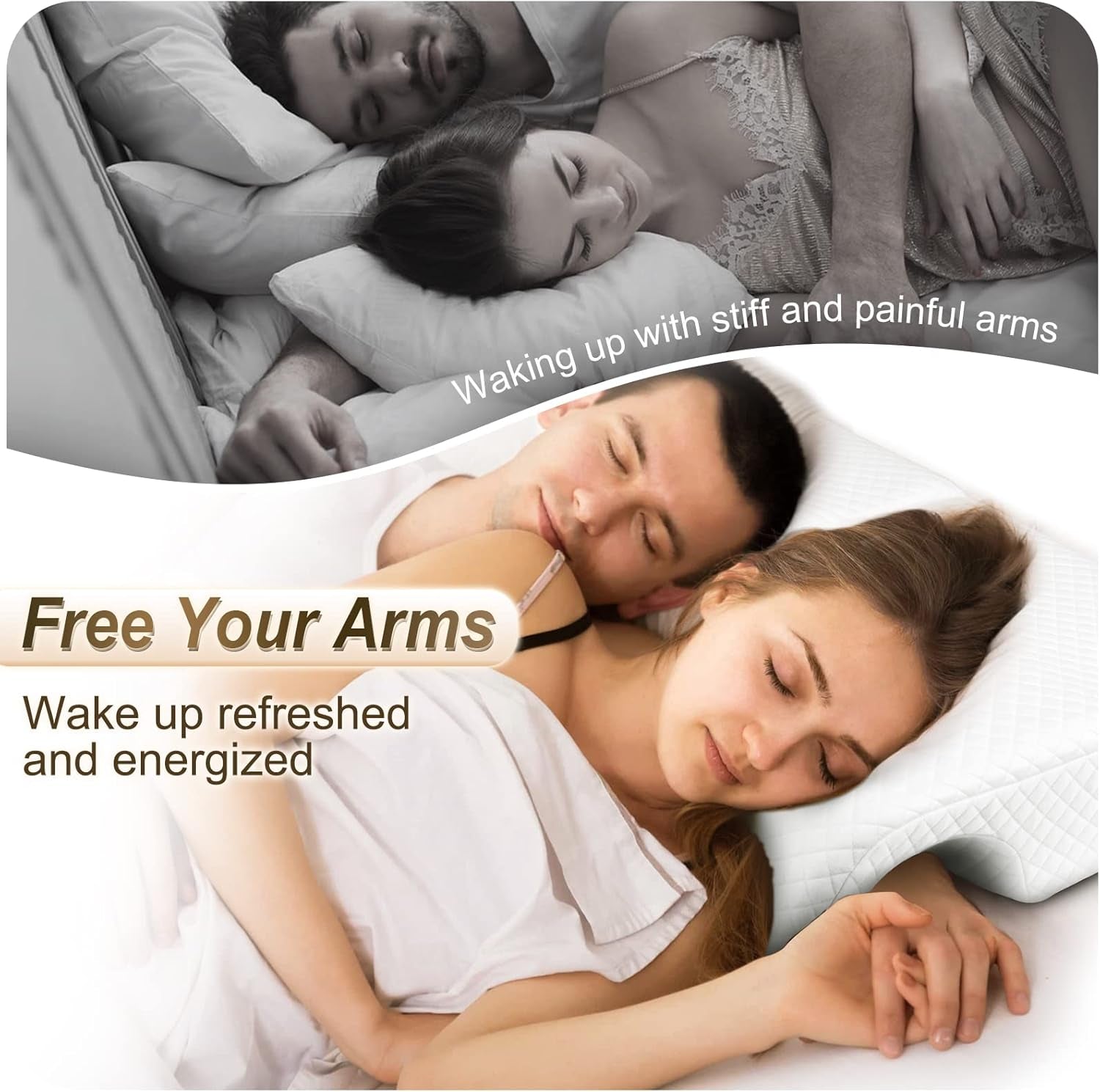 Memory Foam Cuddle Pillow for Couples, Side Sleeper Pillow with Arm Hole, Ergonomic Support for Head, Neck and Arm with Breathable Washable Pillowcase