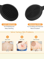 Long Handle Bath Brush and Shampoo Brush Set - Exfoliating Body Scrubber & Scalp Massage Brush for Shower, Bath & Skin Care (2-P