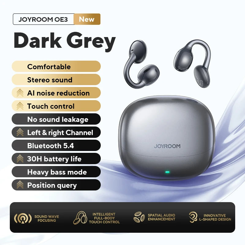 Clip-On Earbuds Wireless Open Ear Earbuds Headphones with Auto L-R Recognition Omni Tap Control Immersive Sound JR-OE3