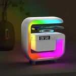 2024 New Smart Sound Machine Alarm Clocks with Atmosphere Bedside Lamp, Bluetooth Speaker Charger Table Lamp with Wireless Charging Station Night Light Alarm Clock, Decor Gift, Black