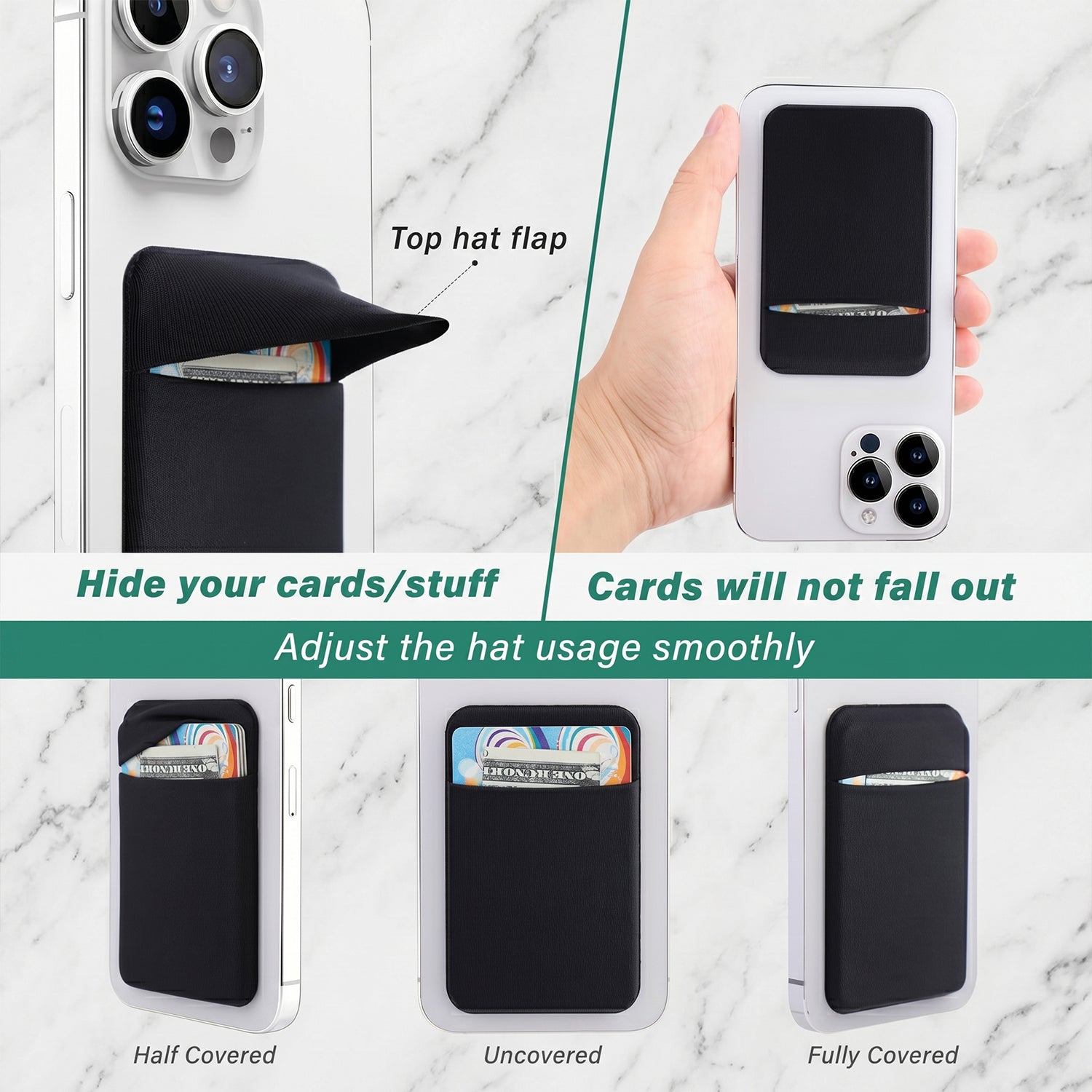 Phone Wallet Stick on Card Holder Adhesive Pocket for Iphone Samsung Back Case