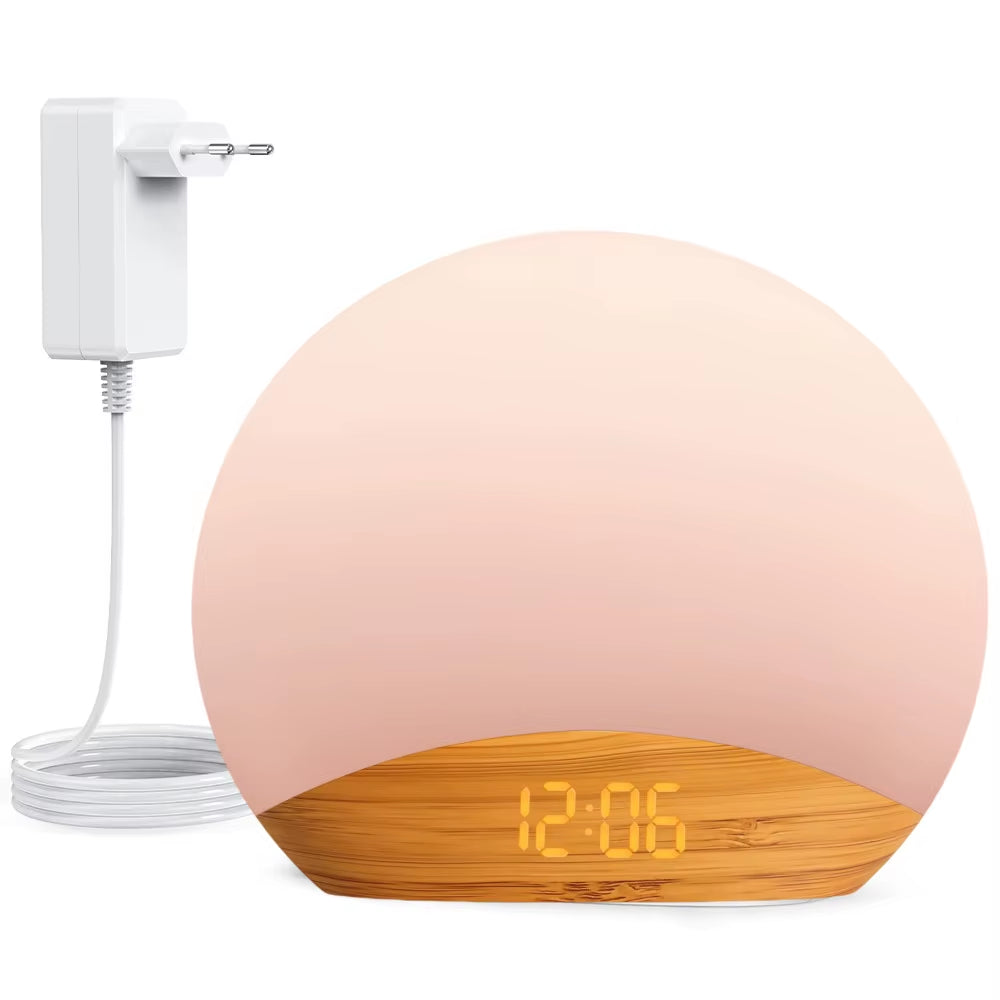 Wood Grain Sunrise Alarm Clock & Sound Machine Nightlight,Digital Dimmable Clock for Bedroom,26 Sleep Sounds,For Baby,Adults,Kid