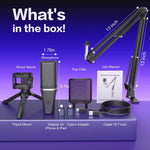 USB Gaming Microphone Condenser Mic with RGB Boom Arm Pop Filter for Streaming Podcast in Black 1-Piece