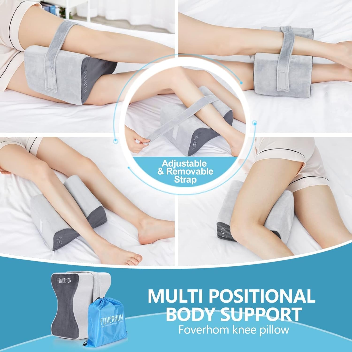 Memory Foam Knee Pillow,Orthopedic Leg Pillow for Sciatica Relief,Back Pain, Pregnancy, Leg Pain, Hip Pain and Sciatica Relief, Grey