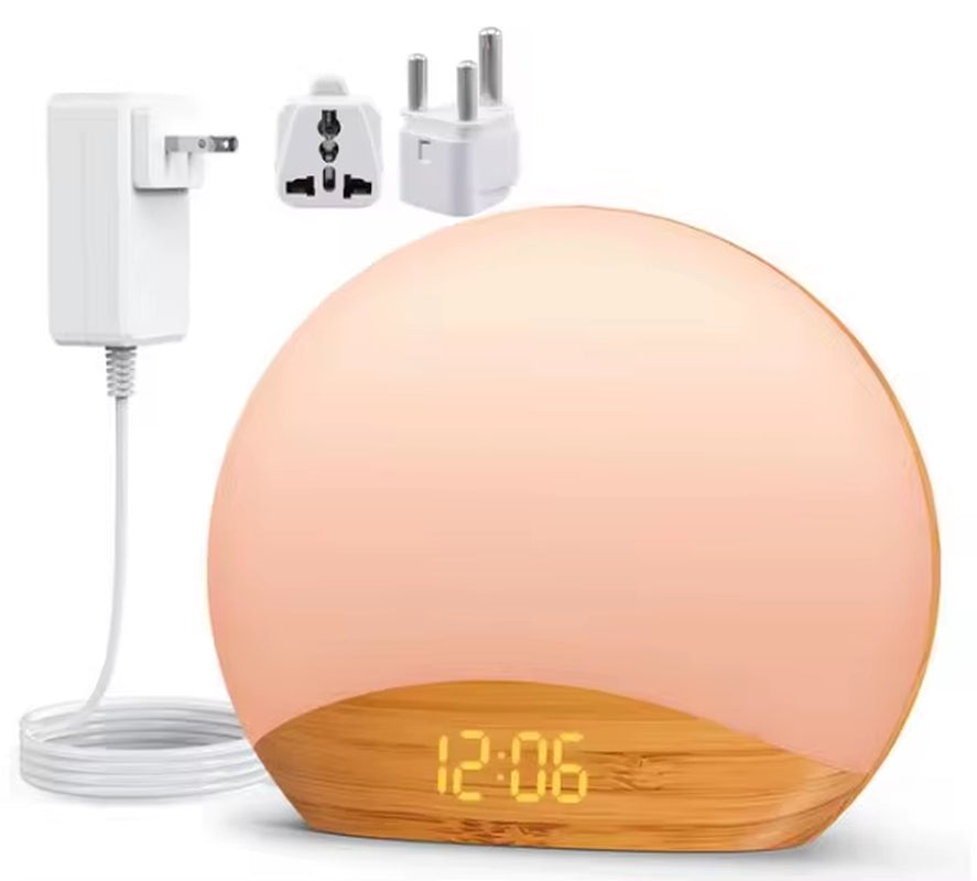 Wood Grain Sunrise Alarm Clock & Sound Machine Nightlight,Digital Dimmable Clock for Bedroom,26 Sleep Sounds,For Baby,Adults,Kid