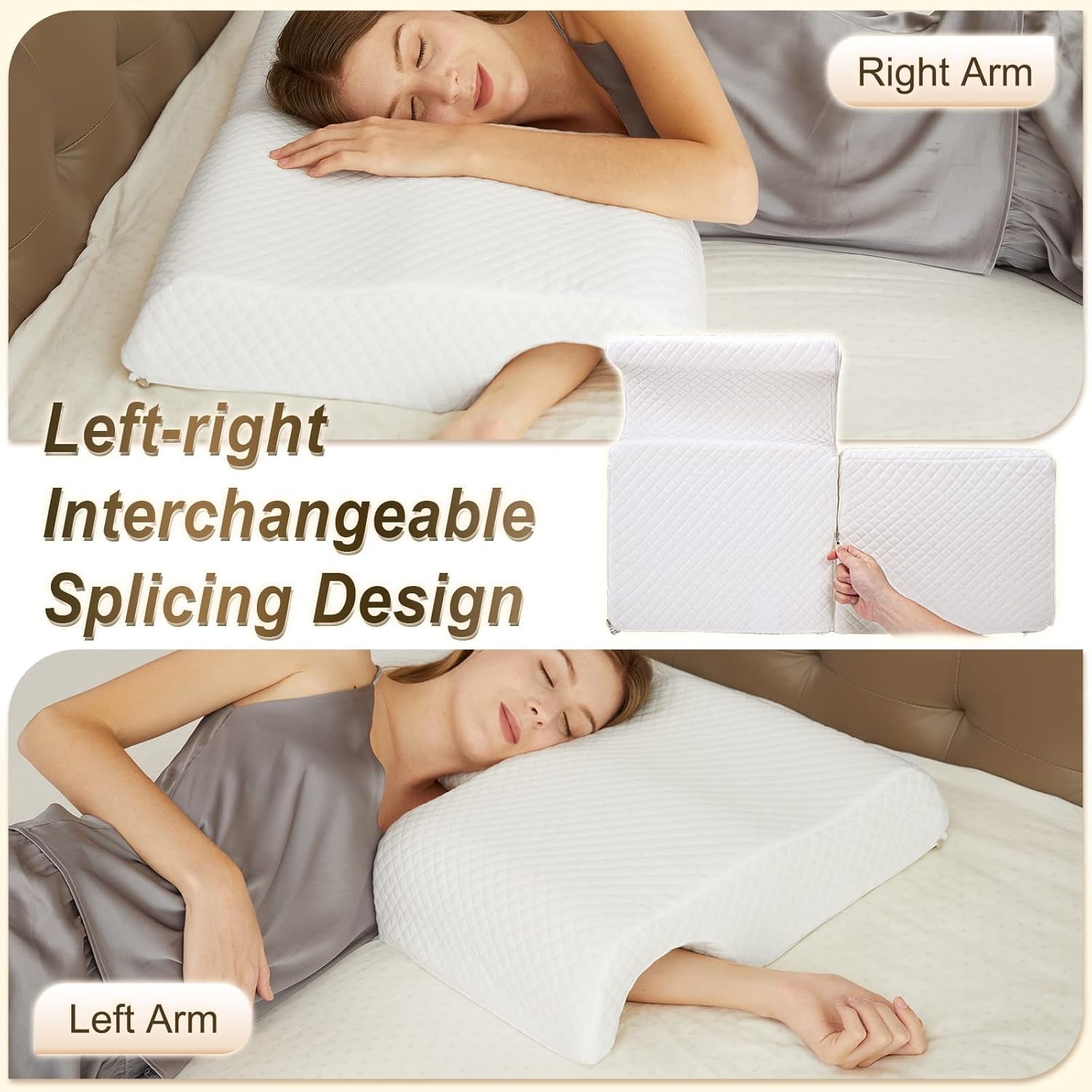 Memory Foam Cuddle Pillow for Couples, Side Sleeper Pillow with Arm Hole, Ergonomic Support for Head, Neck and Arm with Breathable Washable Pillowcase