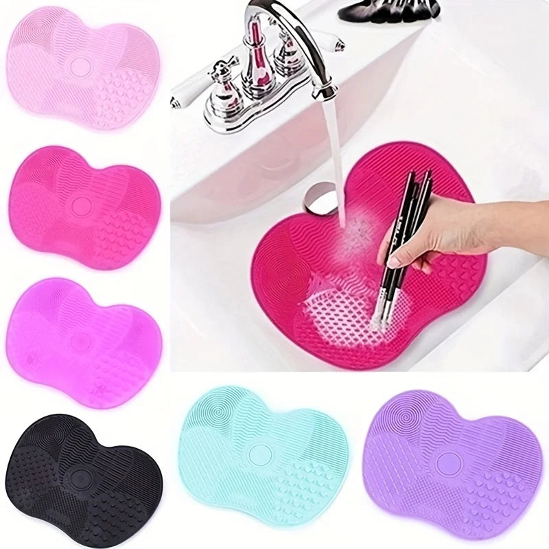Apple Shaped Silicone Makeup Brush Cleaning Pad-Efficient & Portable & Reusable Makeup Brush Cleaning Mat with Suction Cup