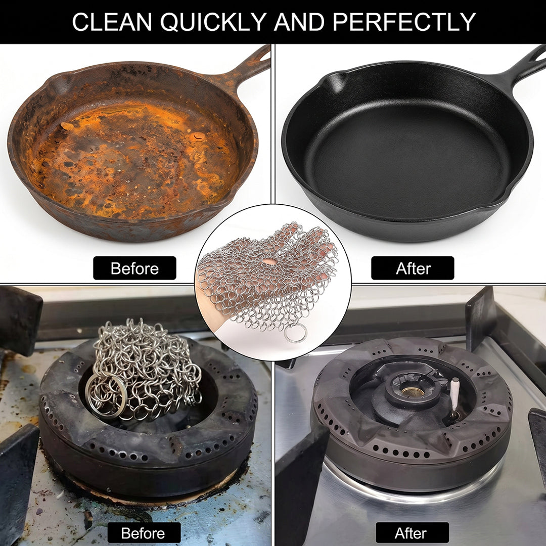 Cast iron pan cleaner chainmail