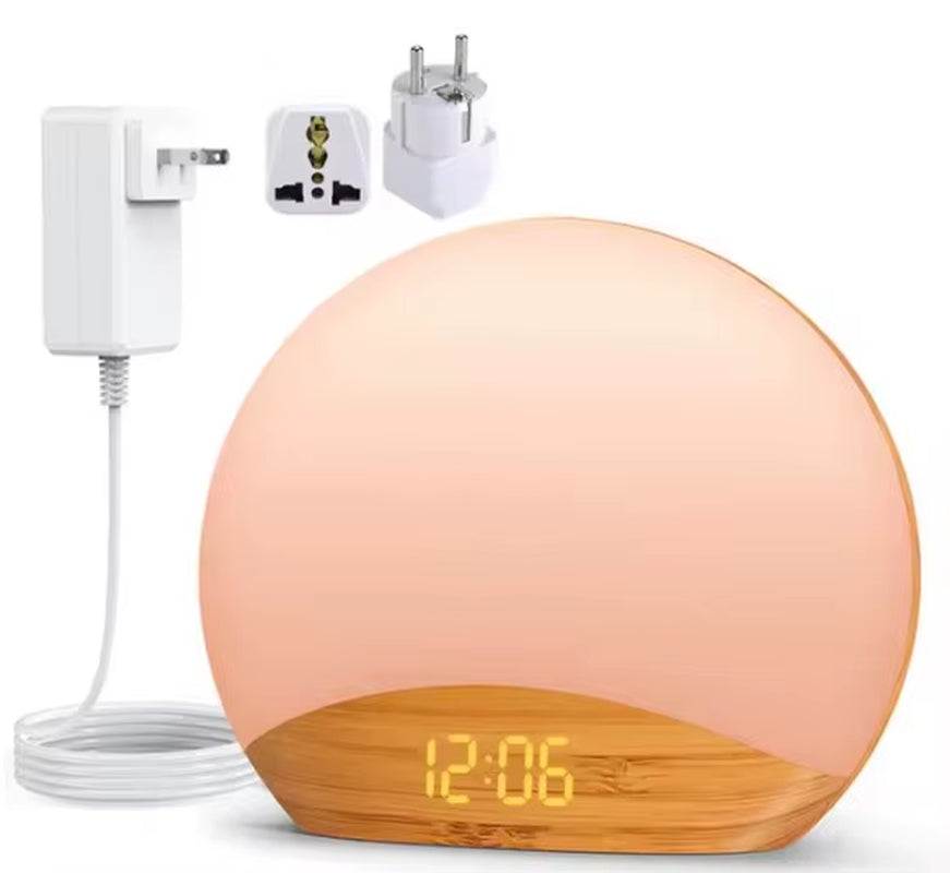 Wood Grain Sunrise Alarm Clock & Sound Machine Nightlight,Digital Dimmable Clock for Bedroom,26 Sleep Sounds,For Baby,Adults,Kid
