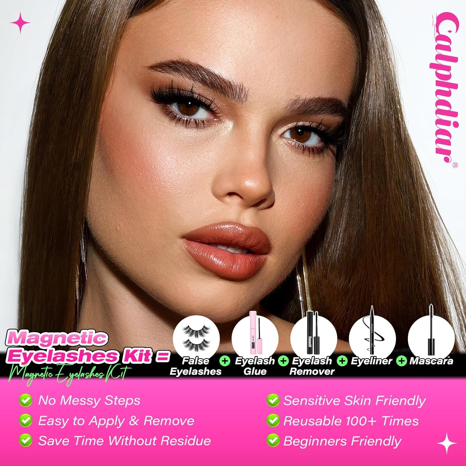Magnetic Eyelashes - No Glue, No Eyeliner - Natural Look - 3 Styles - Synthetic Fibers - Black - Pair