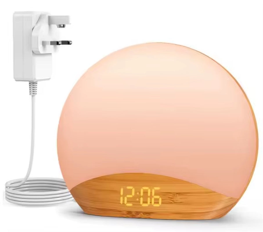 Wood Grain Sunrise Alarm Clock & Sound Machine Nightlight,Digital Dimmable Clock for Bedroom,26 Sleep Sounds,For Baby,Adults,Kid