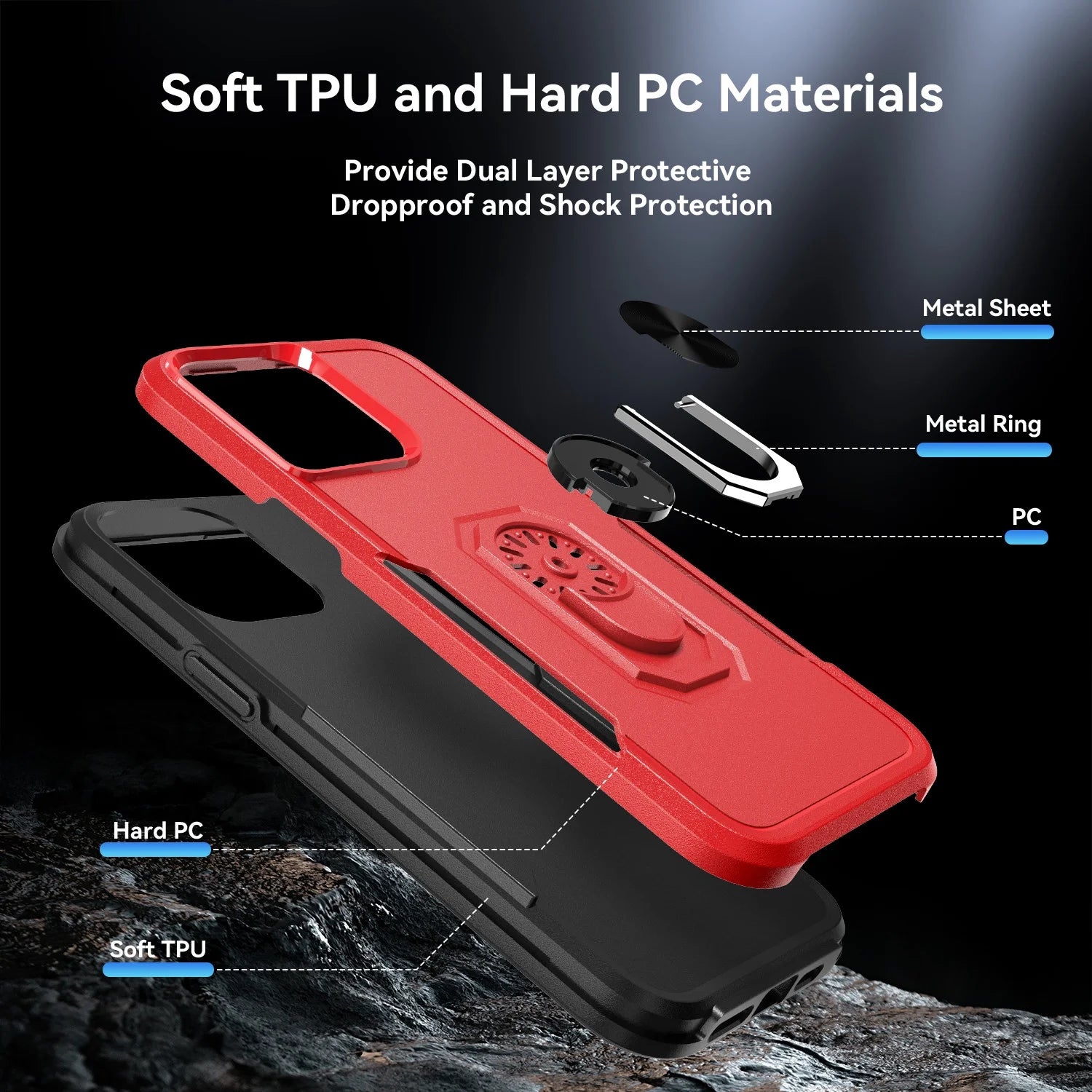 Phone Case with Ring Stand for Iphone 14 Pro Max/14 Pro/14 Plus/14 Shockproof Armor Cover, Red