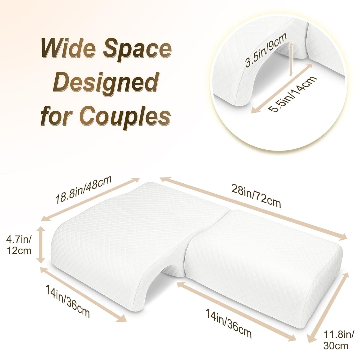 Memory Foam Cuddle Pillow for Couples, Side Sleeper Pillow with Arm Hole, Ergonomic Support for Head, Neck and Arm with Breathable Washable Pillowcase