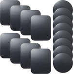 Replacement Metal Plates Set 16 Pack for Magnetic Car Phone Holders, Wall, Air Vent Mounts, Cases, Magnets. Kit of 8 Black round and 8 Rectangular Iron Discs without Holes. 3M Adhesive Backing