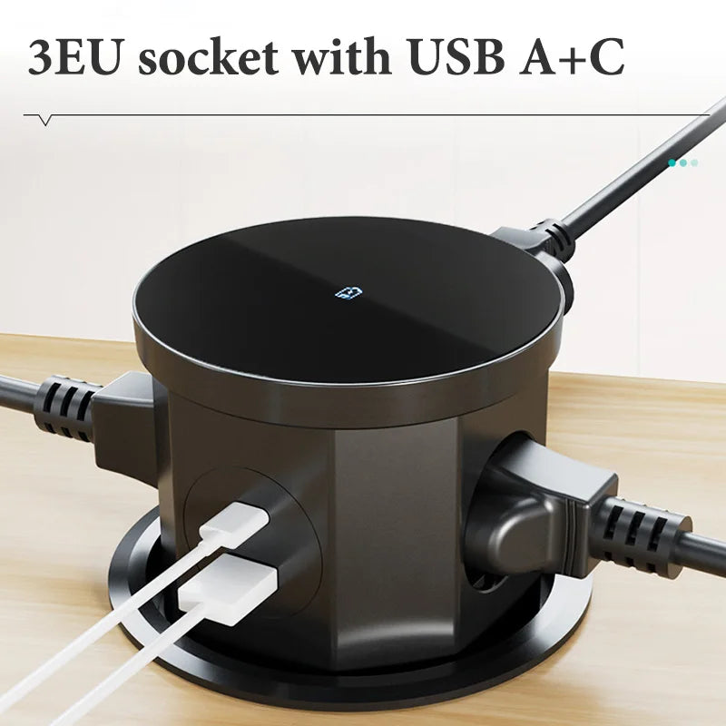 YINKA Pop up Table Socket Lifting Socket, USB Type-C Outlet, EU Socket, 15W Wireless Charge, Desktop Hidden Lifting Socket