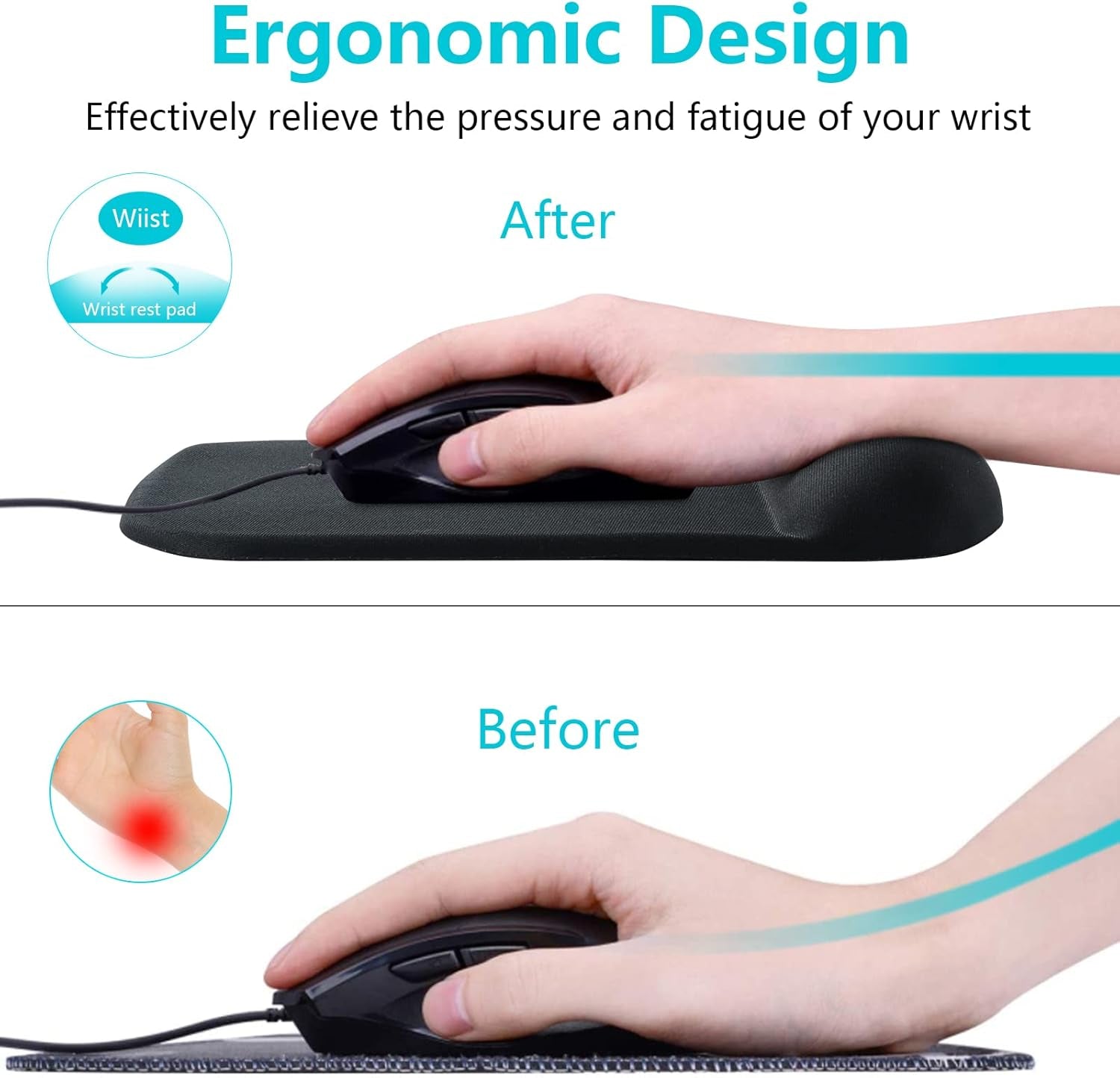 Ergonomic Mouse Pad with Wrist Support Gel Mouse Pad with Wrist Rest, Comfortable Computer Mouse Pad for Laptop, Mousepad with Non-Slip PU Base for Working Studying Easy Typing & Pain Relief