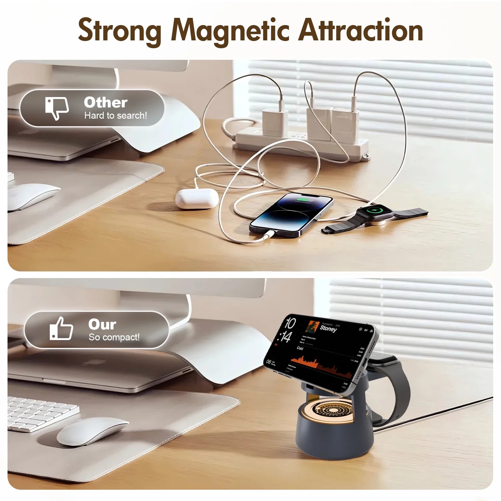 4 in 1 Wireless Charging Station, 15W Fast Charging Wireless Charger for Iphone Airpods Iwatch with Magsafe and Mushroom Light, Compatible with Iphone 8 and above Series