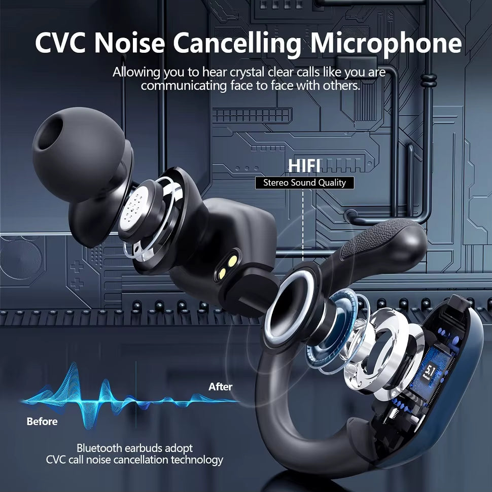 Sports TWS Bluetooth 5.1 Earphones with Mic Wireless Headphones LED Display Noise Canceling Earbuds In-Ear Waterproof Headsets
