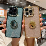Allytech Iphone 16 Pro Max Case for Girls Women, with Ring Holder Stand Glitter Bling Rhinestone Design Clear Back Shell Slim Fit Shockproof Case Cover for Apple Iphone 16 Pro Max 6.7" - Purple