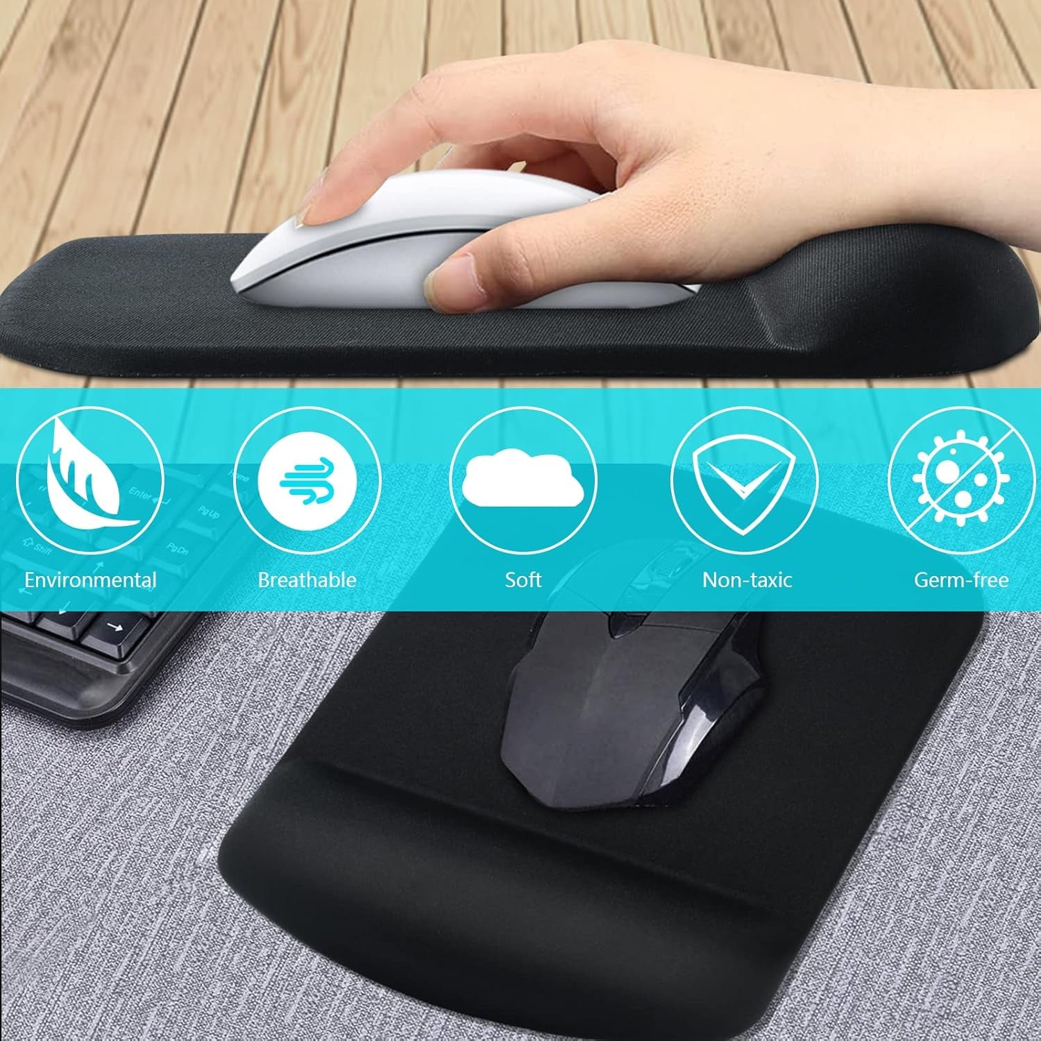 Ergonomic Mouse Pad with Wrist Support Gel Mouse Pad with Wrist Rest, Comfortable Computer Mouse Pad for Laptop, Mousepad with Non-Slip PU Base for Working Studying Easy Typing & Pain Relief
