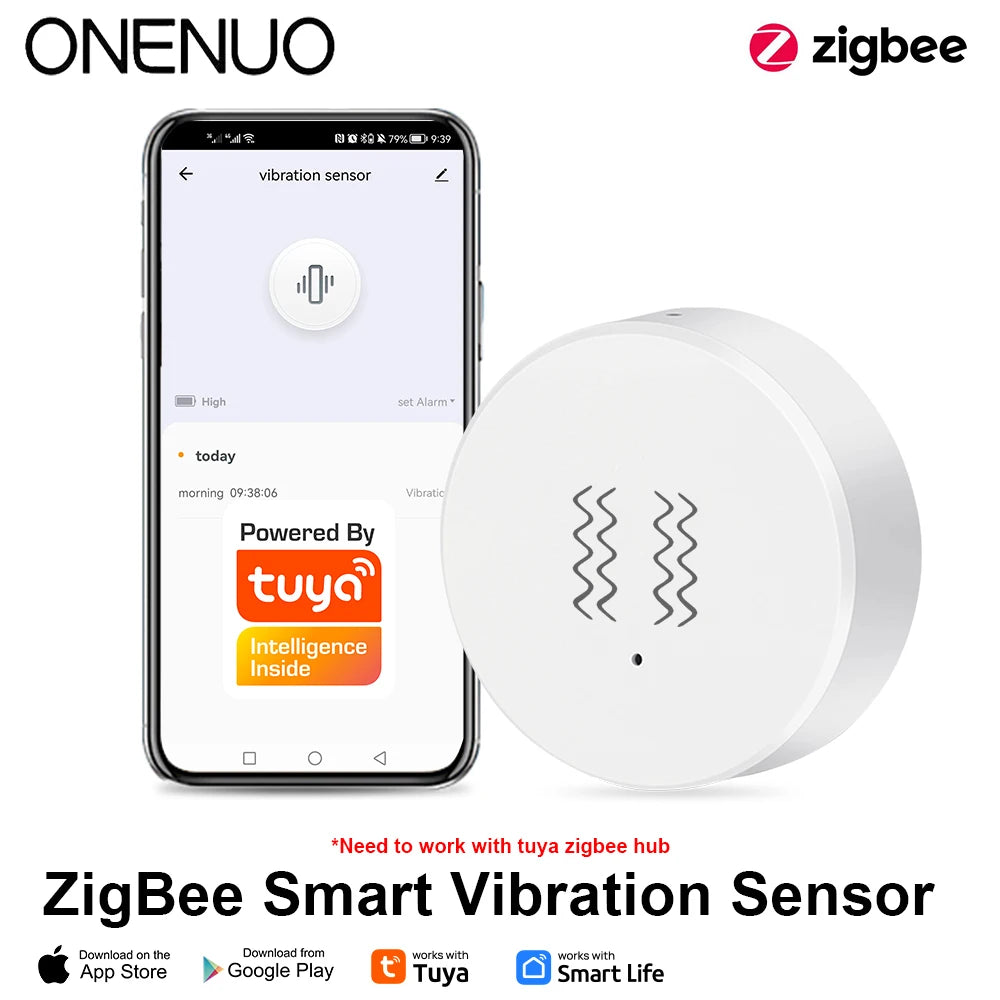 Zigbe Vibration Sensor Detection Sensor Tuya Smart Life App Notification Real-Time Motion Shock Alarm Record