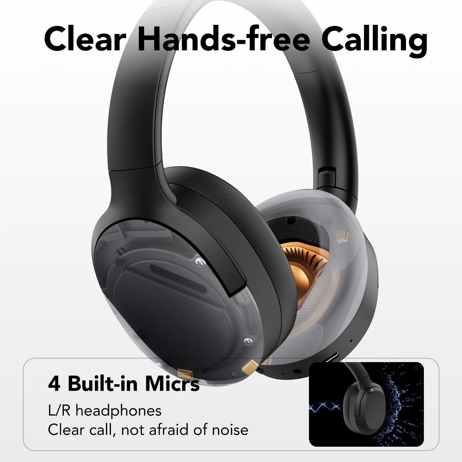 Active Noise Cancelling Headphones, -45Db Bluetooth Headphones 5.4, 50H Playtime Earbuds, Bass Boosted by 90%, Clear Call with 4 Mics, Comfort Fit over Ear Headphones for Travel Home Office PC Black