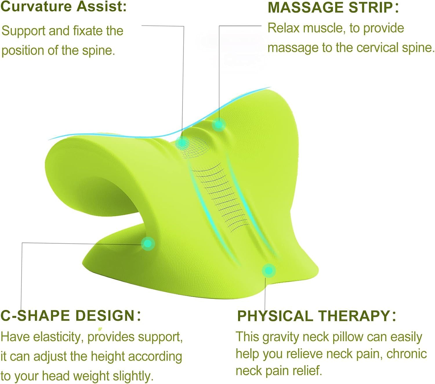 Cervical Neck Traction Device,  Neck Stretcher for Pain Relief, Cervical Neck Pillow, Neck Massage Pillow for Relieve Muscle Tension and TMJ Pain (Green)