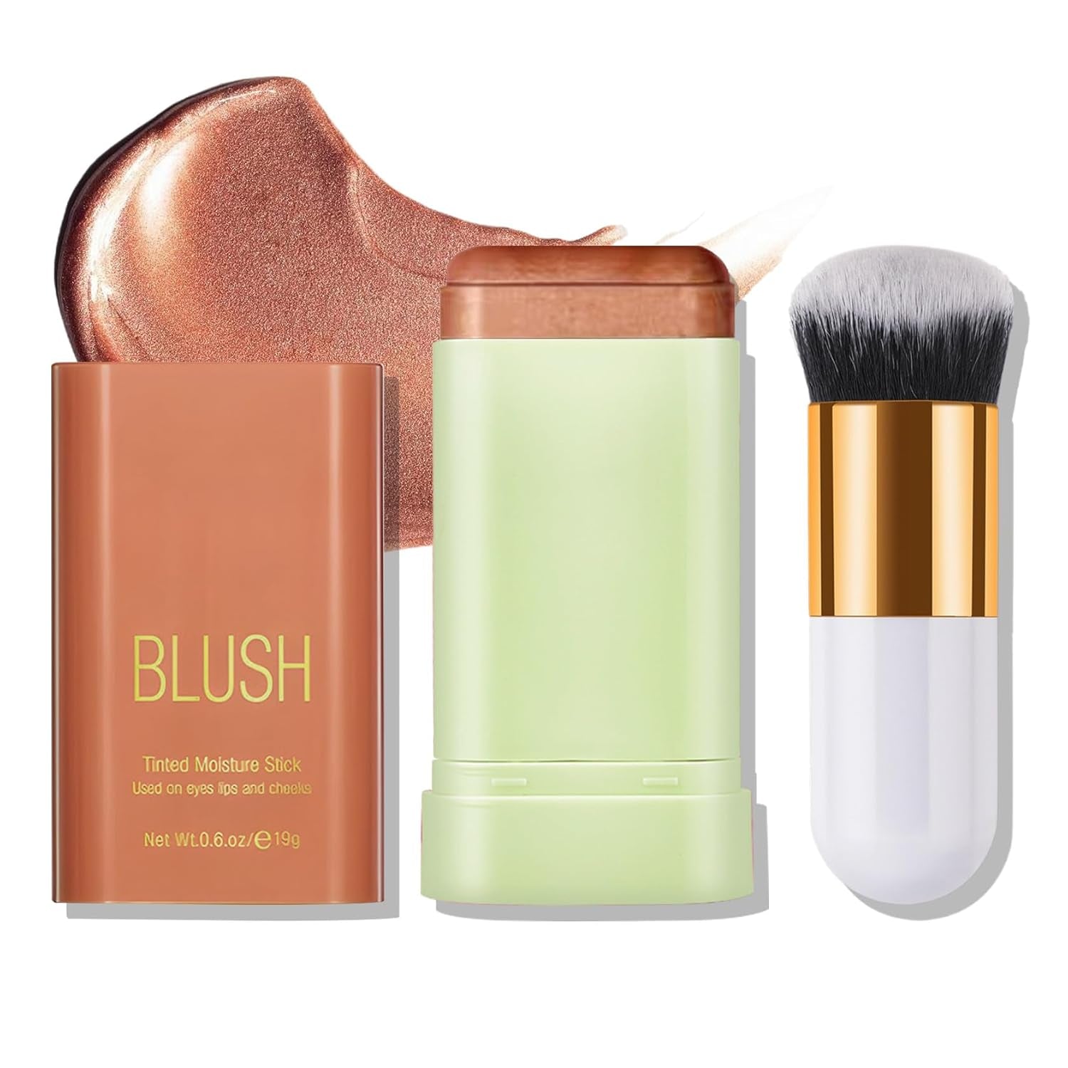 Cream Bronzer Stick Highlighter Stick Face Cream Contour Stick,Makeup Bronzer Stick with Brush,Buildable Highlight Contour Makeup for Women (Rich Glow Bronzer Stick)