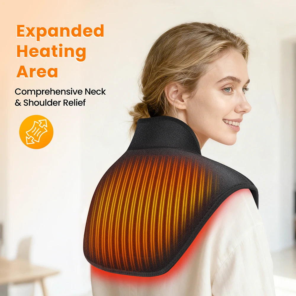 Cordless Heating Shoulder Neck Pad with Ajustable 4 Level Heated 5 Level Timer Electric Shoulder Neck Hot Compress Warm Winter