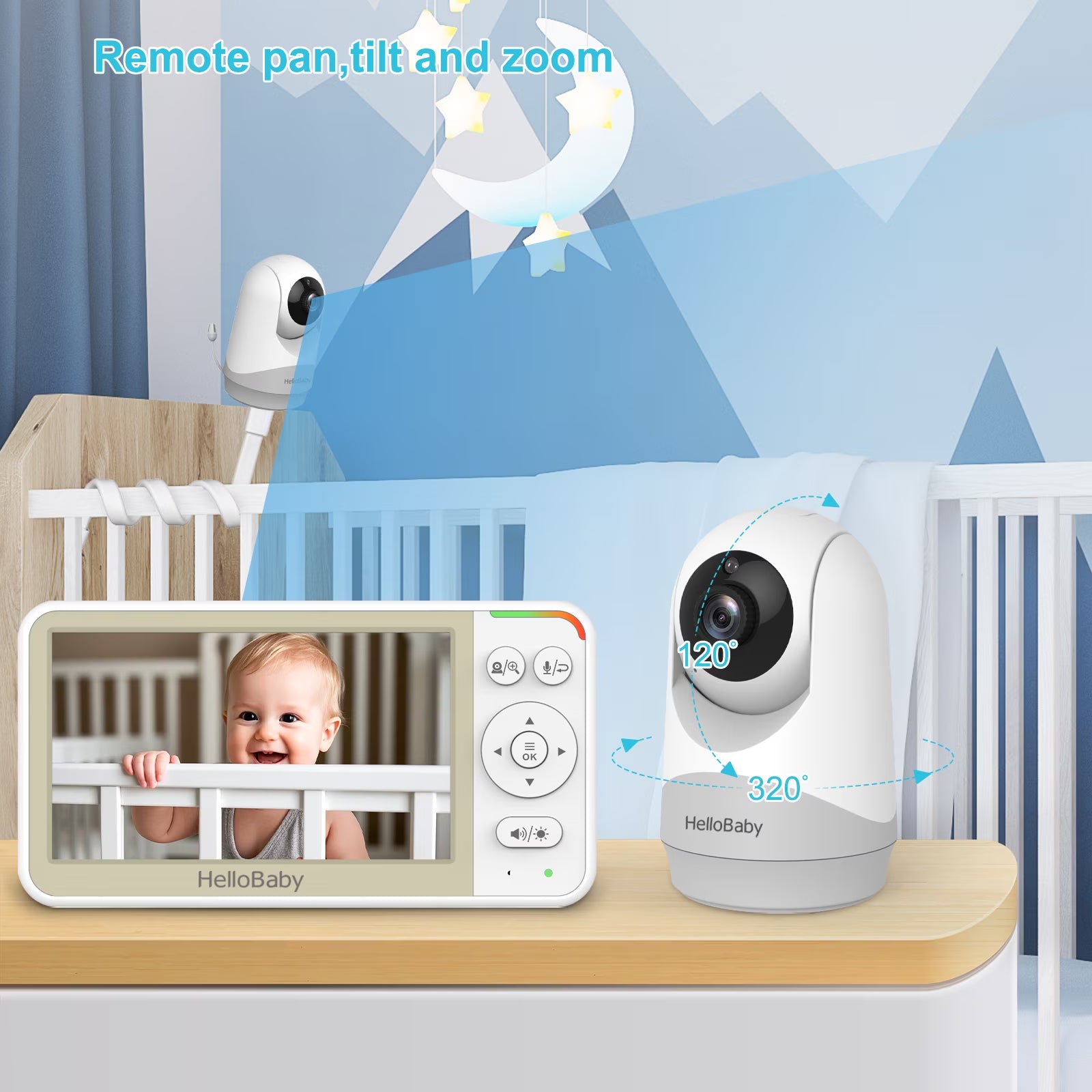 Baby Monitor-Hb6256-M-5.0 Inch Video Baby Monitor with Remote Pan and Tilt Function