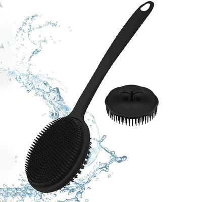 Long Handle Bath Brush and Shampoo Brush Set - Exfoliating Body Scrubber & Scalp Massage Brush for Shower, Bath & Skin Care (2-P