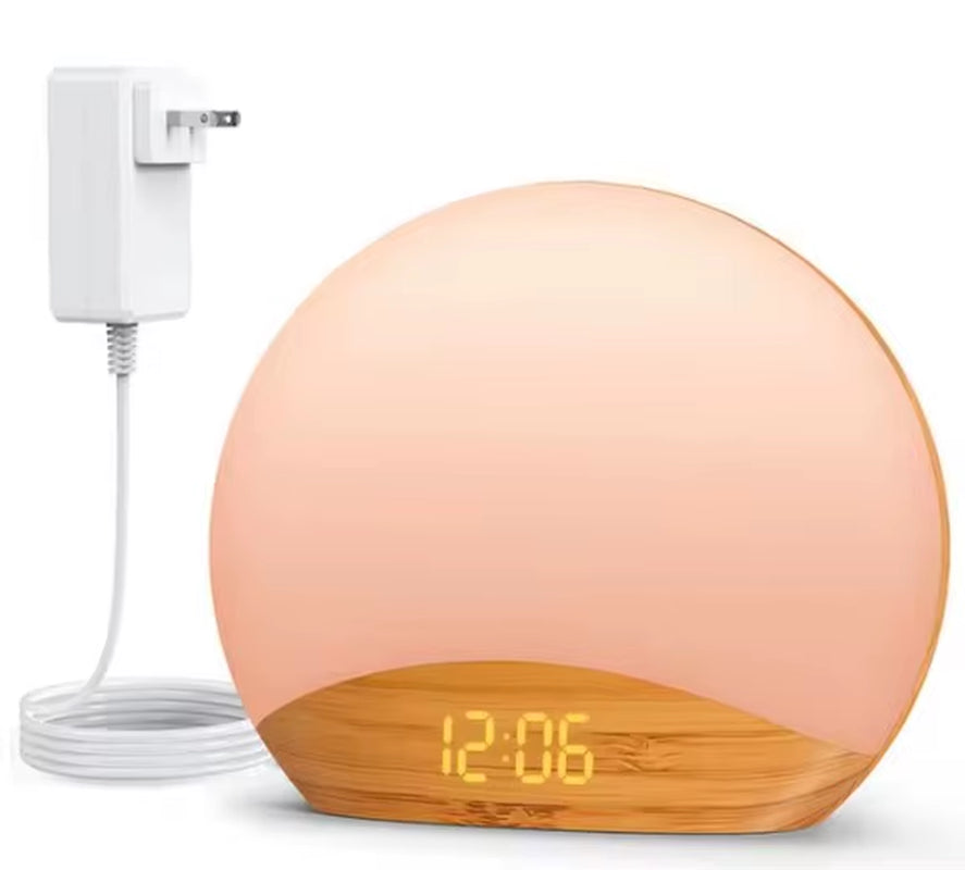 Wood Grain Sunrise Alarm Clock & Sound Machine Nightlight,Digital Dimmable Clock for Bedroom,26 Sleep Sounds,For Baby,Adults,Kid
