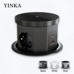 YINKA Pop up Table Socket Lifting Socket, USB Type-C Outlet, EU Socket, 15W Wireless Charge, Desktop Hidden Lifting Socket