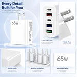 USB C Charger Block, 2-Pack 65W Wall Charger, 5-Port Type C Fast Charging Block Power Adapter Compatible with Phones, Tablets & More, White